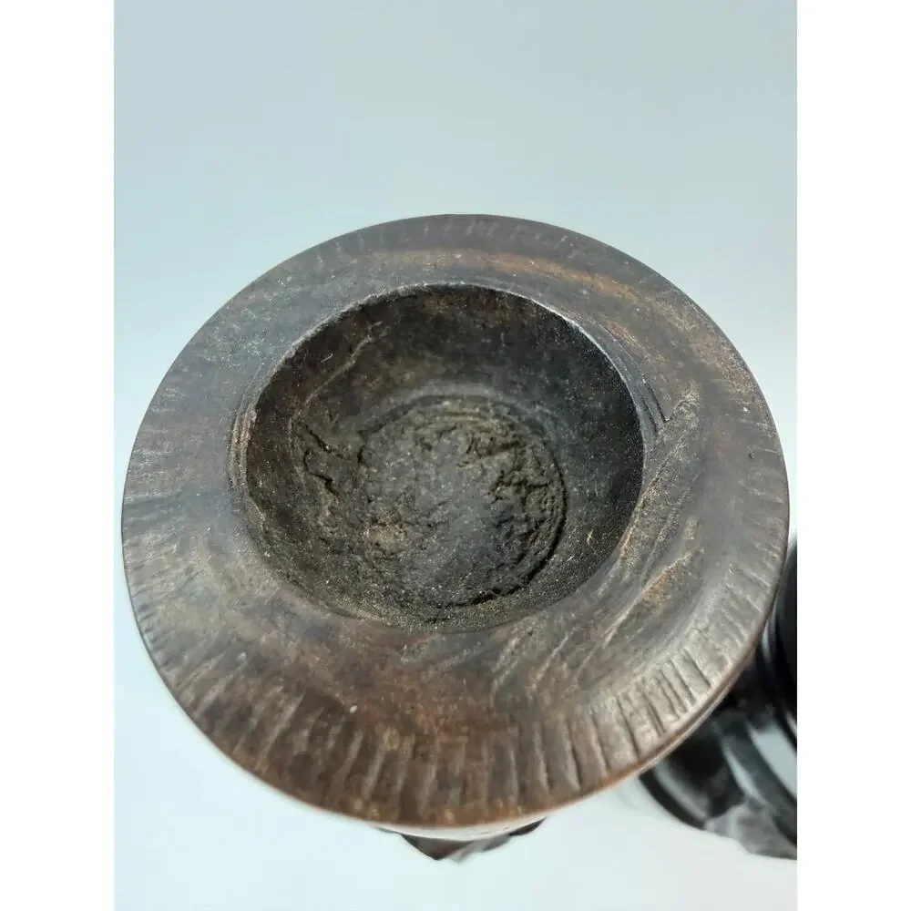 Set 2 Hand Carved Wood Candle Holders Figural Tribal Decor 1.78 lb